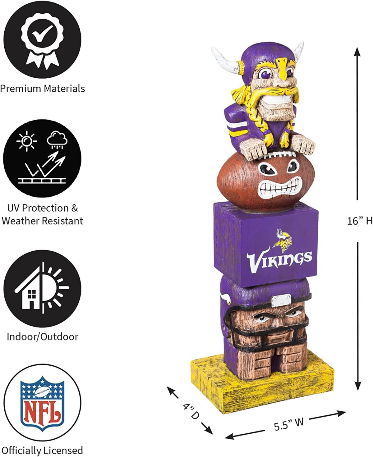 Minnesota Vikings Tiki Totem Garden Statue - 16" Resin Indoor & Outdoor Decor