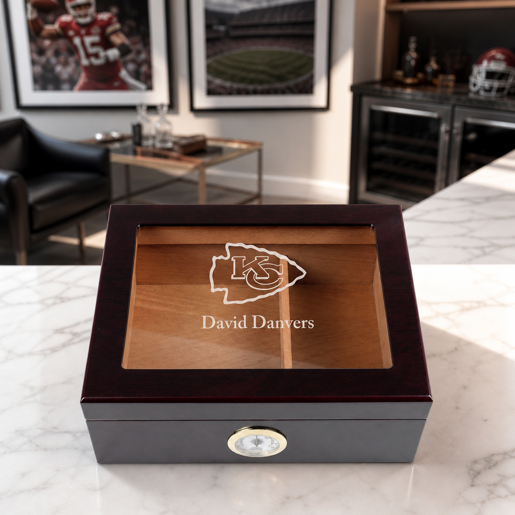 Personalized Cigar Humidor - Kansas City Chiefs Football Sports Team Logo Design