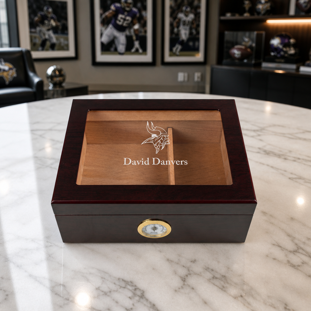 Personalized Cigar Humidor - Minnesota Vikings Football Sports Team Logo Design