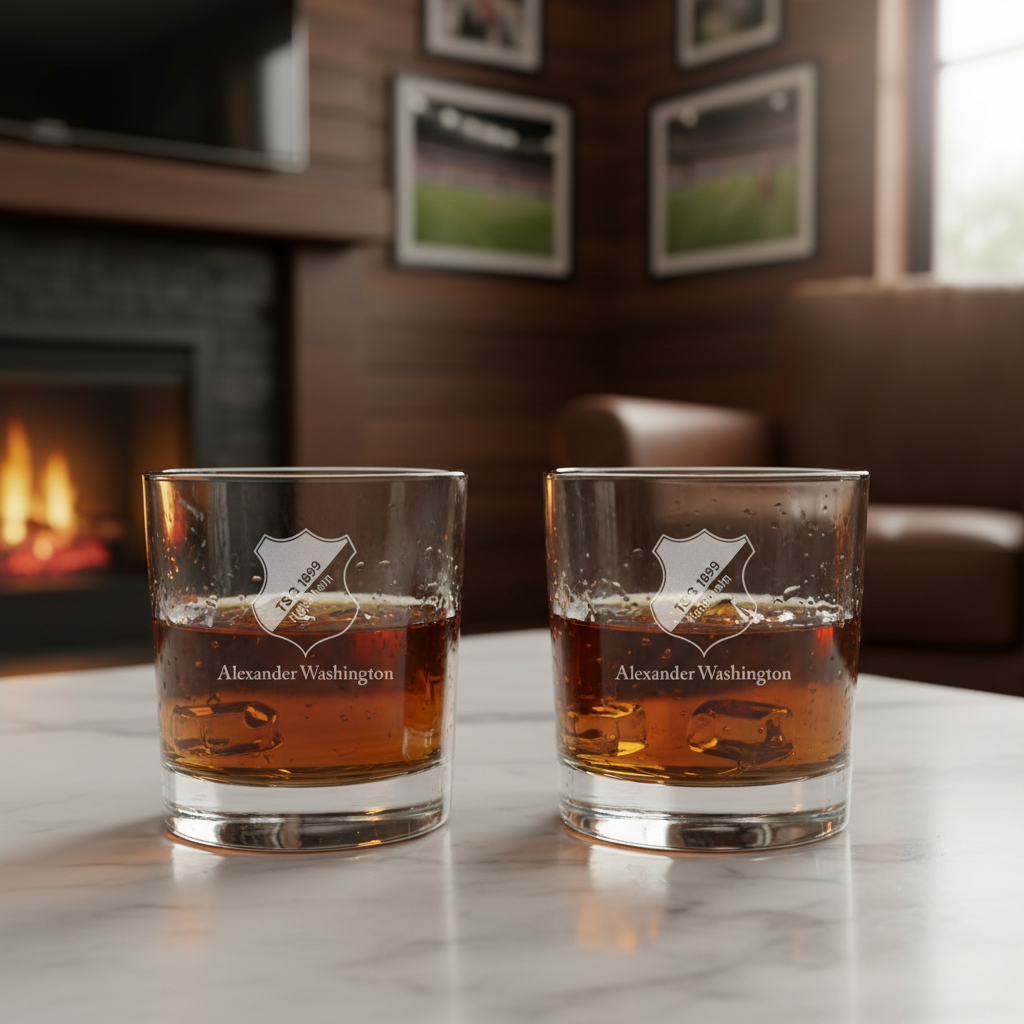 Engraved TSG Hoffenheim Rocks Glass - Germany Football - Personalized Whiskey Glasses - Man Cave Gift Ideas - Gifts For Him - Soccer Fanatic - 2pcs