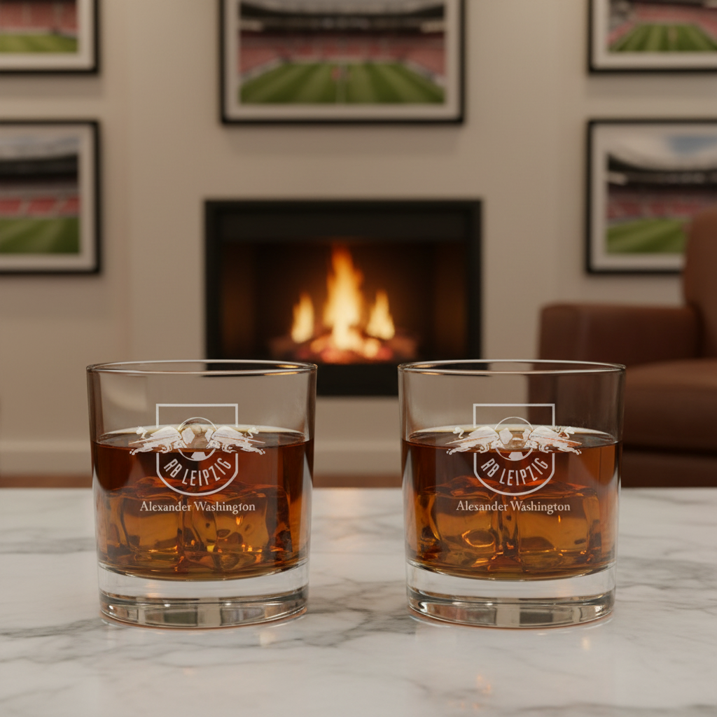 Engraved RB Leipzig Rocks Glass - Germany Football - Personalized Whiskey Glasses - Man Cave Gift Ideas - Gifts For Him - Soccer Fanatic - 2pcs