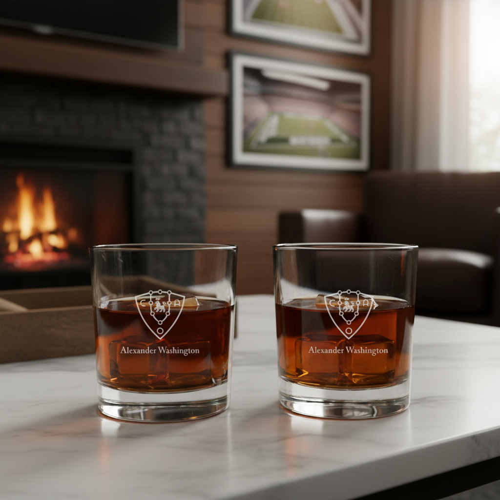 Engraved SA Osasuna Rocks Glass - La Liga Spain Football - Personalized Whiskey Glasses - Man Cave Gift Ideas - Gifts For Him - Soccer Fanatic - 2pcs