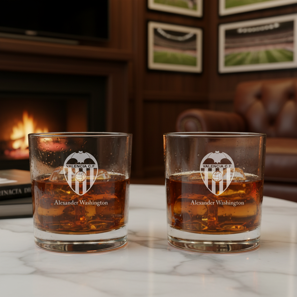 Engraved Valencia CF Rocks Glass - La Liga Spain Football - Personalized Whiskey Glasses - Man Cave Gift Ideas - Gifts For Him - Soccer Fanatic - 2pcs