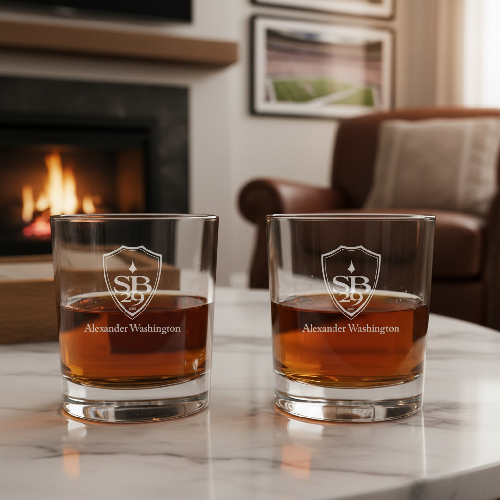 Engraved Stade Bretois Rocks Glass - Ligue 1 France Football - Personalized Whiskey Glasses - Man Cave Gift Ideas - Gifts For Him - Soccer Fanatic - 2pcs