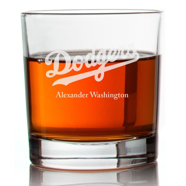 Engraved Los Angeles Dodgers Script Logo Rocks Glass - Major League Baseball- Personalized Whiskey Glasses - Man Cave Gift Ideas - Gifts For Him - Baseball Fanatic - 2pcs