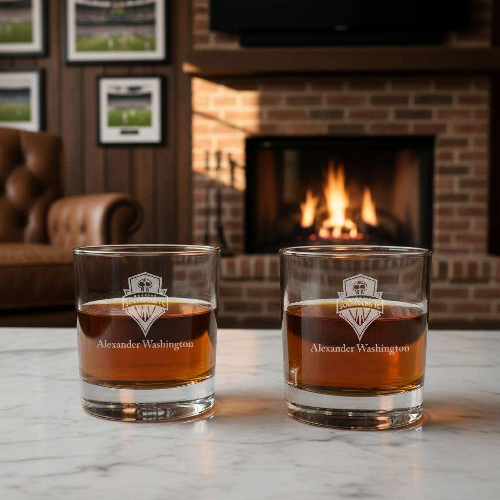 Engraved Seattle Sounders FC Rocks Glass - Major League Soccer - Personalized Whiskey Glasses - Man Cave Gift Ideas - Gifts For Him - Soccer Fanatic - 2pcs
