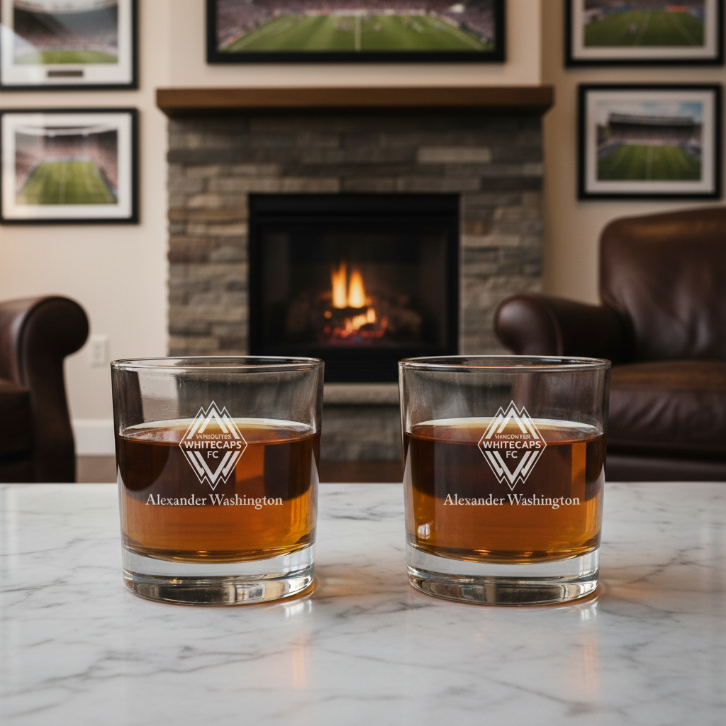 Engraved Vancouver Whitecaps Rocks Glass - Major League Soccer - Personalized Whiskey Glasses - Man Cave Gift Ideas - Gifts For Him - Soccer Fanatic - 2pcs