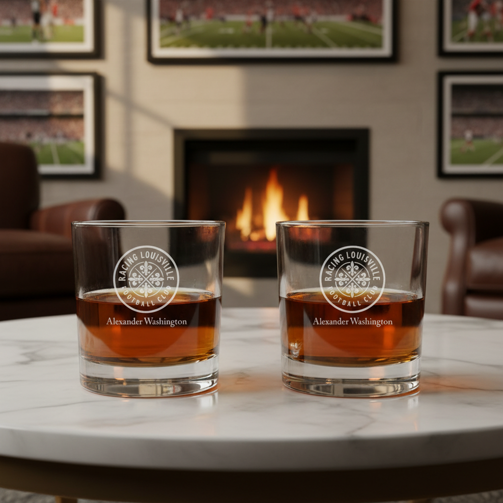 Engraved Racing Louisville FC Rocks Glass - National Women's Soccer League - Personalized Whiskey Glasses - Man Cave Gift Ideas - Gifts For Him - Soccer Fanatic - 2pcs