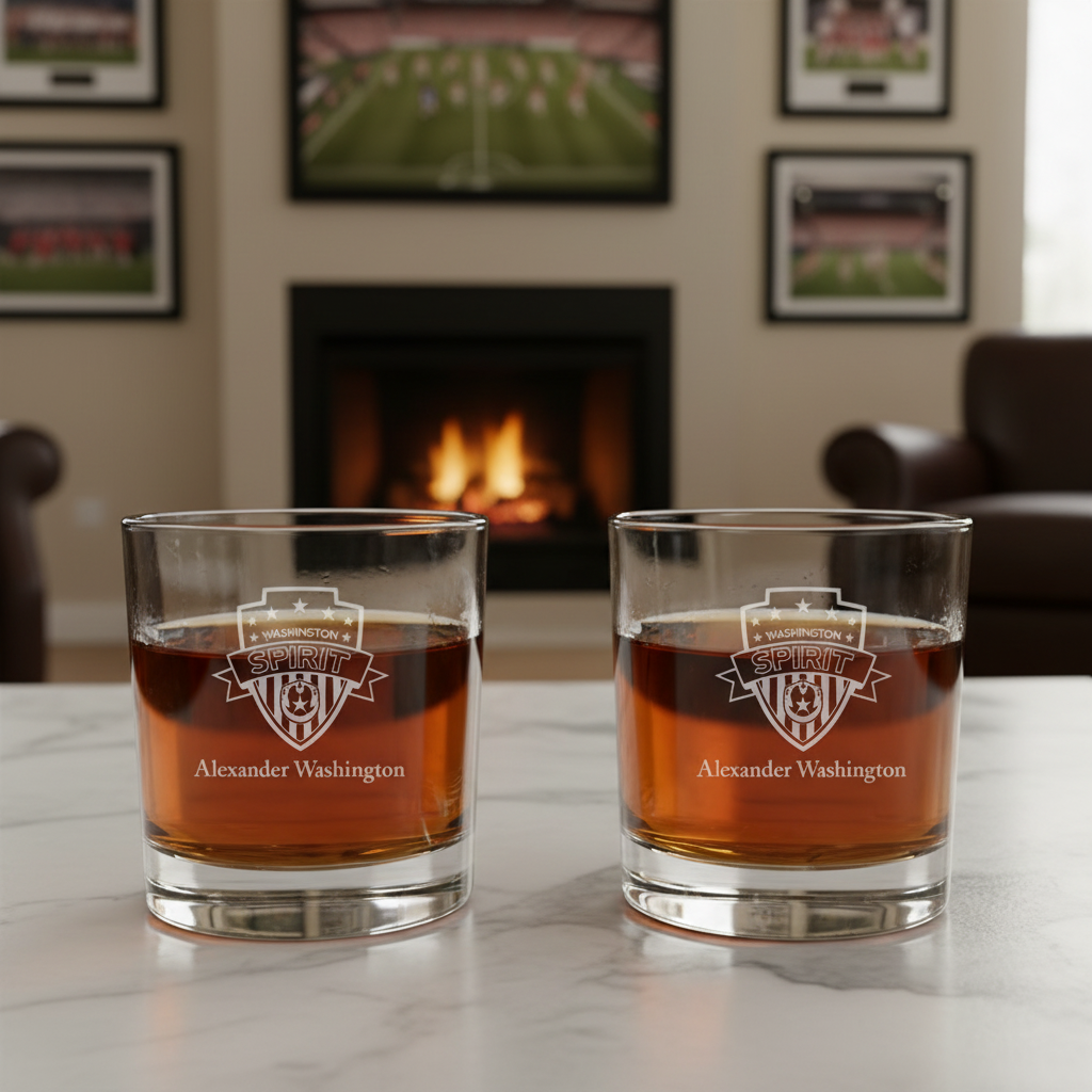 Engraved Washington Spirit Rocks Glass - National Women's Soccer League - Personalized Whiskey Glasses - Man Cave Gift Ideas - Gifts For Him - Soccer Fanatic - 2pcs