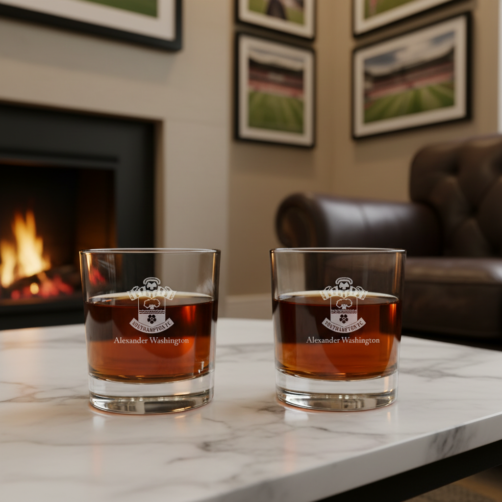 Engraved Southhampton Football Club Rocks Glass - Premier League Football - Personalized Whiskey Glasses - Man Cave Gift Ideas - Gifts For Him - Soccer Fanatic - 2pcs
