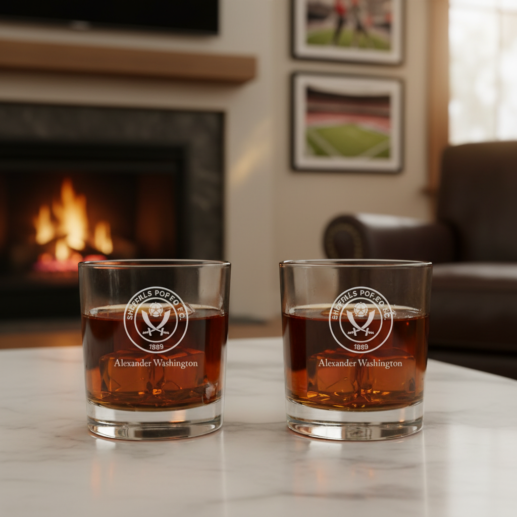 Engraved Sheffield United Football Club Rocks Glass - Premier League Football - Personalized Whiskey Glasses - Man Cave Gift Ideas - Gifts For Him - Soccer Fanatic - 2pcs