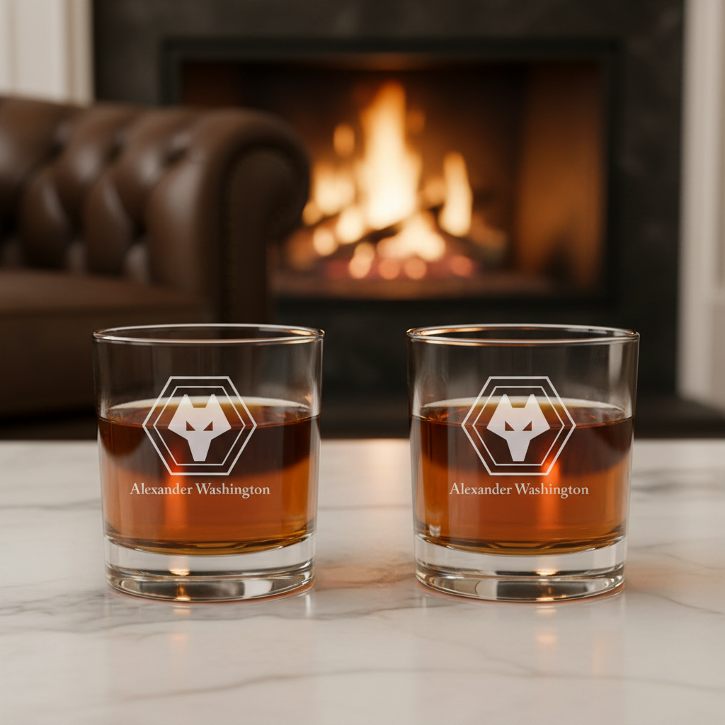 Engraved Wolverhampton Wanderers Rocks Glass - Premier League Football - Personalized Whiskey Glasses - Man Cave Gift Ideas - Gifts For Him - Soccer Fanatic - 2pcs