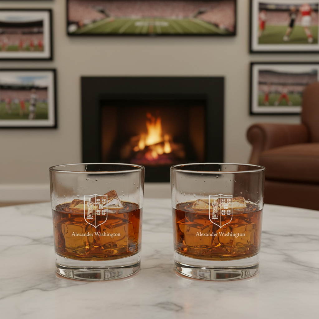 Engraved Vizela Rocks Glass - Primeira Liga Portugal Football - Personalized Whiskey Glasses - Man Cave Gift Ideas - Gifts For Him - Soccer Fanatic - 2pcs