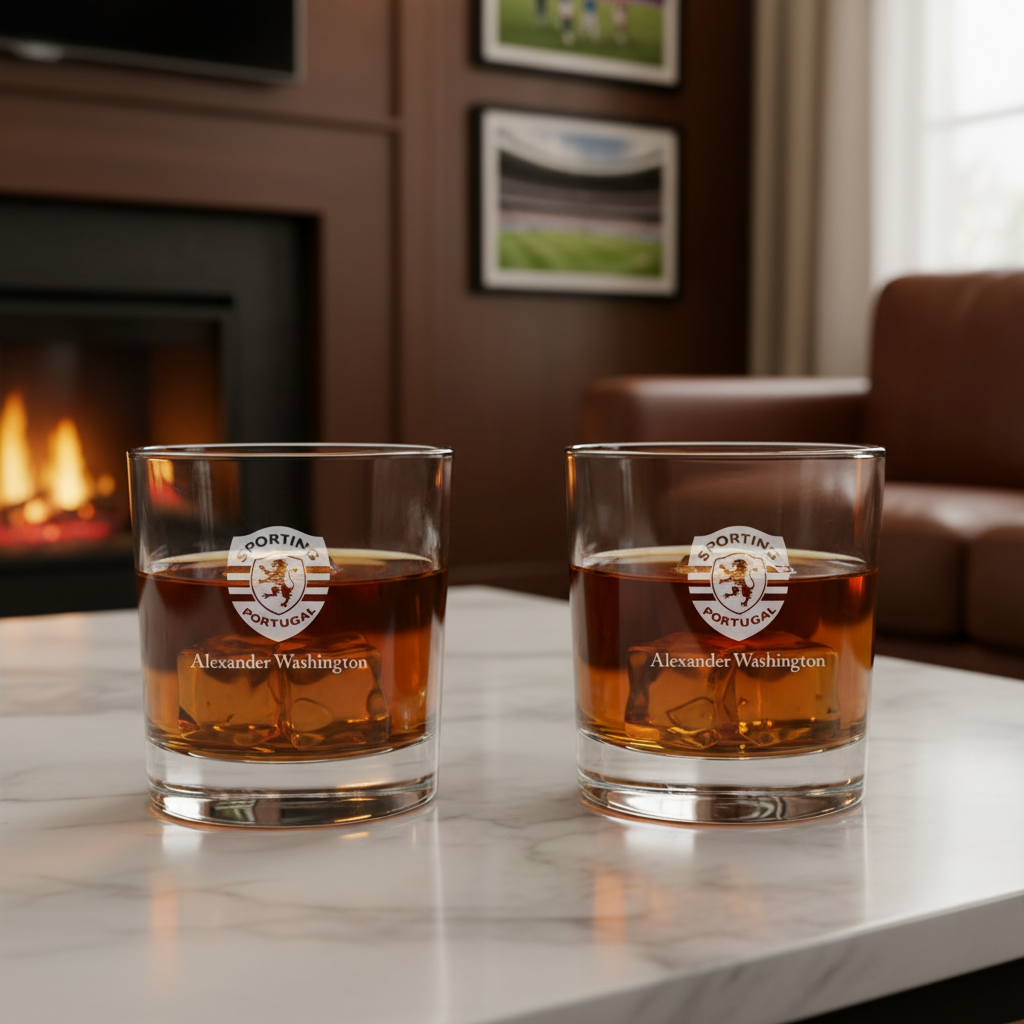 Engraved Sporting Clube de Portugual Rocks Glass - Primeira Liga Portugal Football - Personalized Whiskey Glasses - Man Cave Gift Ideas - Gifts For Him - Soccer Fanatic - 2pcs