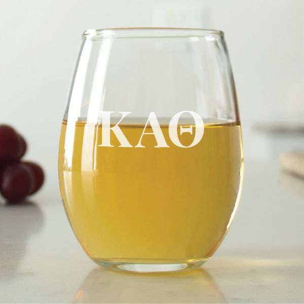 Custom Engraved Kappa Alpha Theta Stemless Wine Glass Set - Set of 2