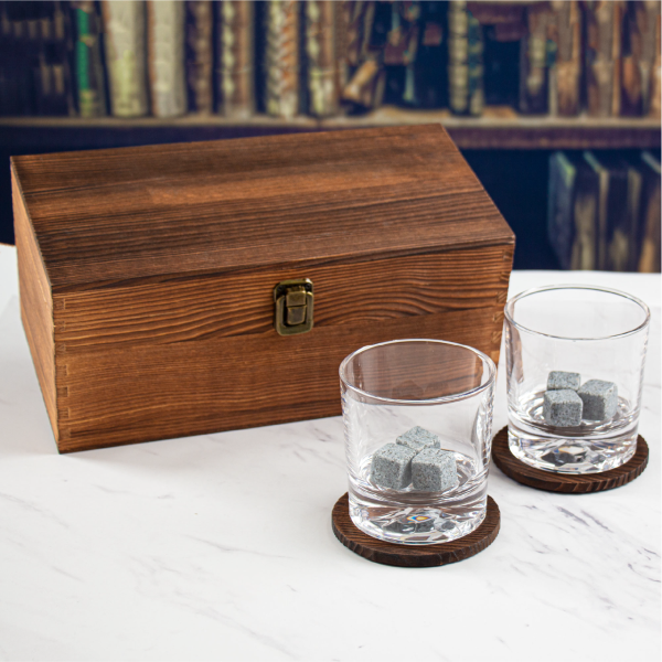 Custom Engraved Pi Kappa Phi - Personalized Whiskey Glasses In Wood Gift Box