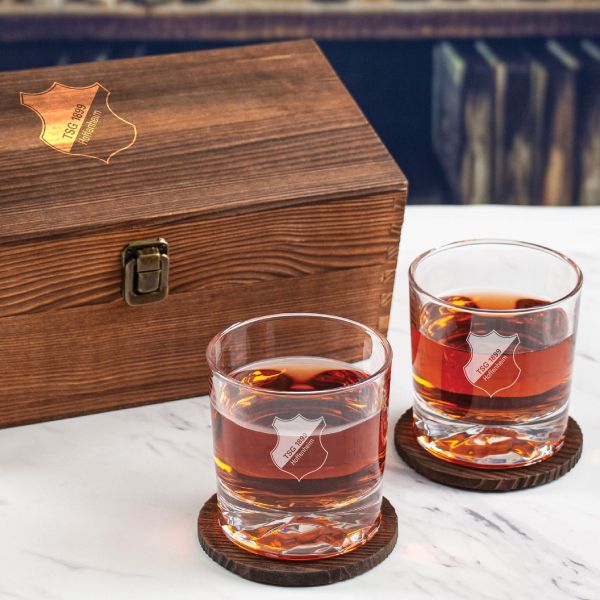 Custom Engraved TSG Hoffenheim - Personalized Whiskey Glasses In Wood Gift Box