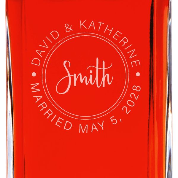 Custom Engraved Signature Circle Stamp - Personalized Whiskey Decanter In Wood Gift Box