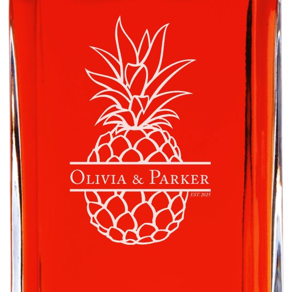 Custom Engraved Pineapple - Personalized Whiskey Decanter Set In Wood Gift Box