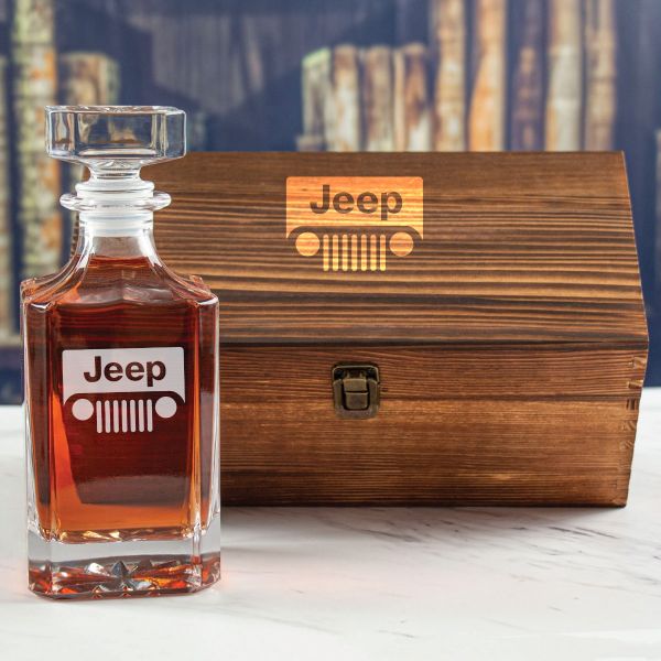 Custom Engraved Jeep - Personalized Whiskey Decanter In Wood Gift Box