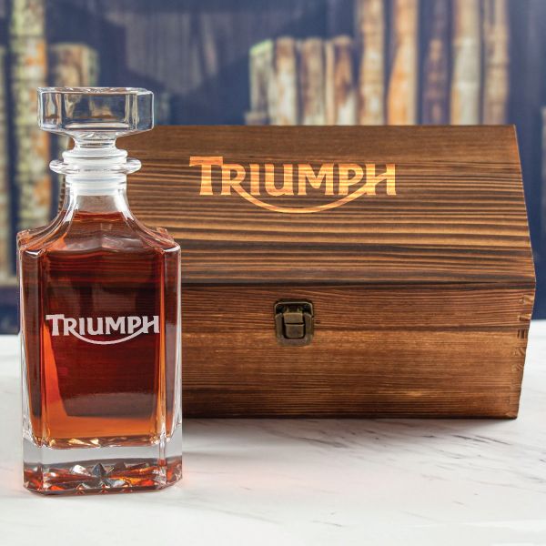 Custom Engraved Triumph Logo - Personalized Whiskey Decanter In Wood Gift Box