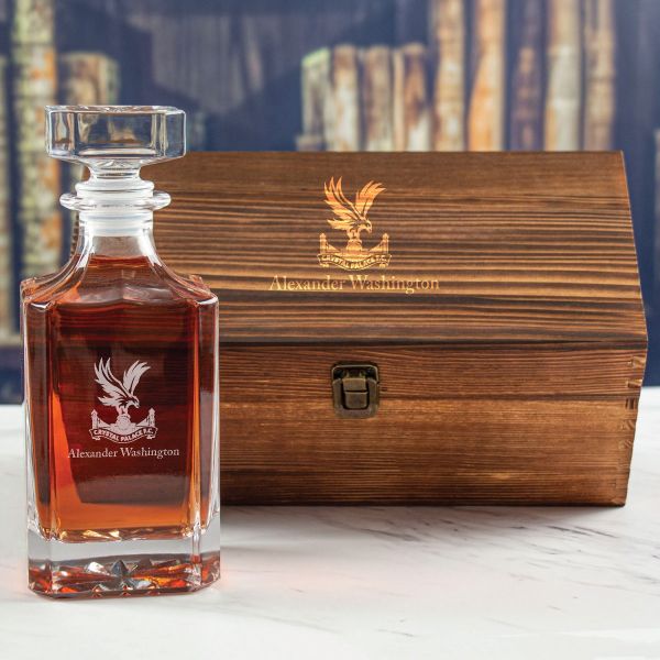 Custom Engraved Crystal Palace Football Club - Personalized Whiskey Decanter In Wood Gift Box