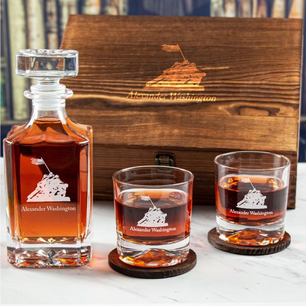 Custom Engraved Iwo Jima - Personalized Whiskey Decanter Set In Wood Gift Box