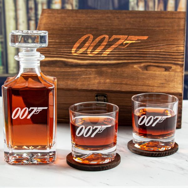 Custom Engraved 007 - Personalized Whiskey Decanter Set In Wood Gift Box