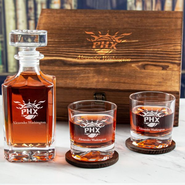 Custom Engraved PHX - Personalized Whiskey Decanter Set In Wood Gift Box