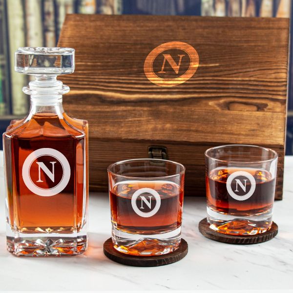Custom Engraved SSC Napoli - Personalized Whiskey Decanter Set In Wood Gift Box