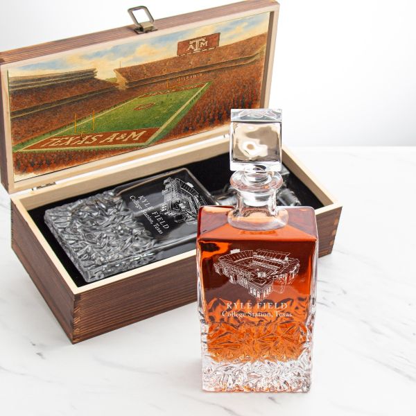 Texas A&M University Stadium – Engrave Sports Team Decanter in Rustic Wood Box