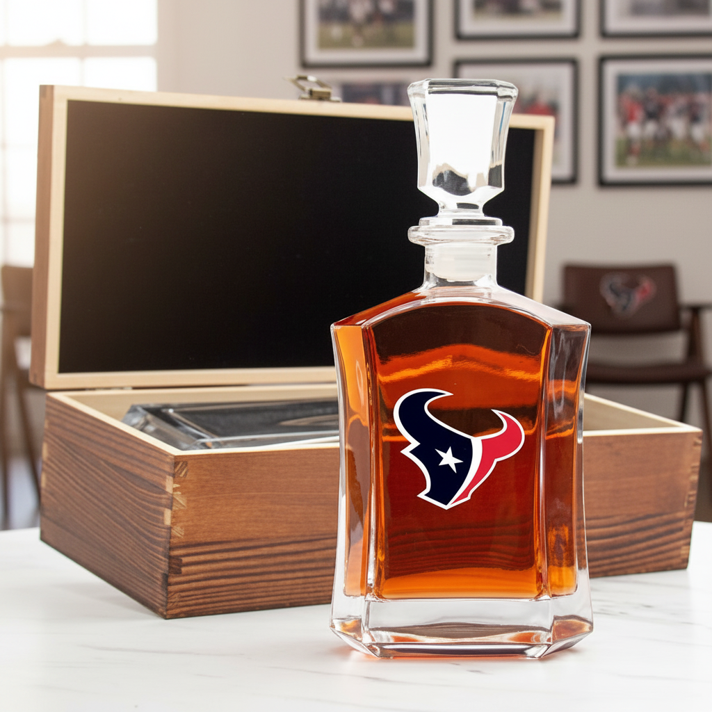 Houston Texans – Full Color Team Logo Capital Decanter in Rustic Wood Box