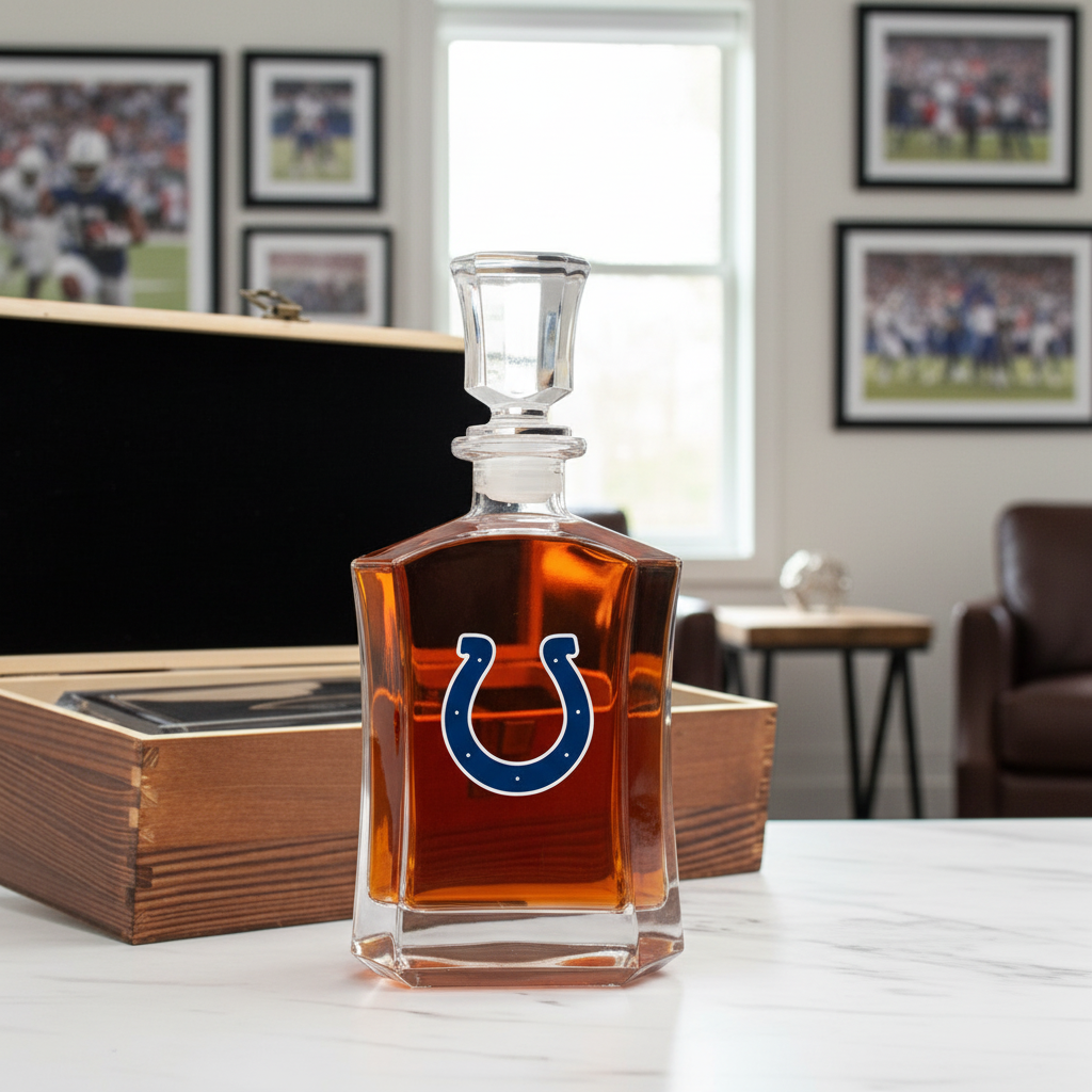 Indianapolis Colts – Full Color Team Logo Capital Decanter in Rustic Wood Box