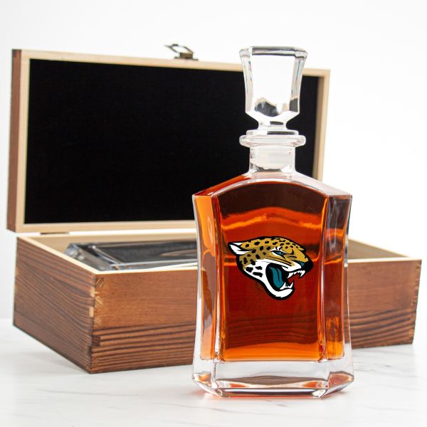 Jacksonville Jaguars – Full Color Team Logo Capital Decanter in Rustic Wood Box