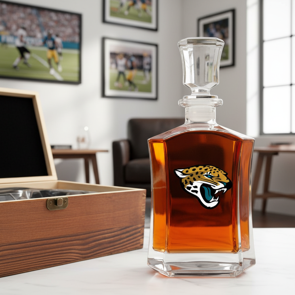 Jacksonville Jaguars – Full Color Team Logo Capital Decanter in Rustic Wood Box