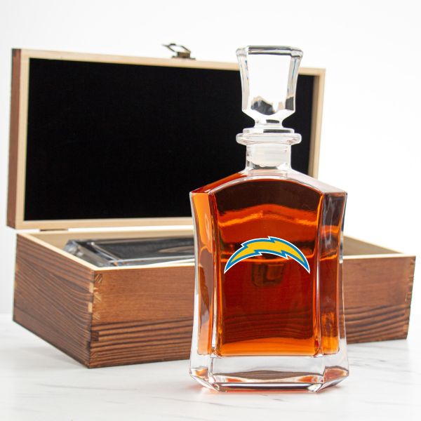 Los Angeles Chargers – Full Color Team Logo Capital Decanter in Rustic Wood Box