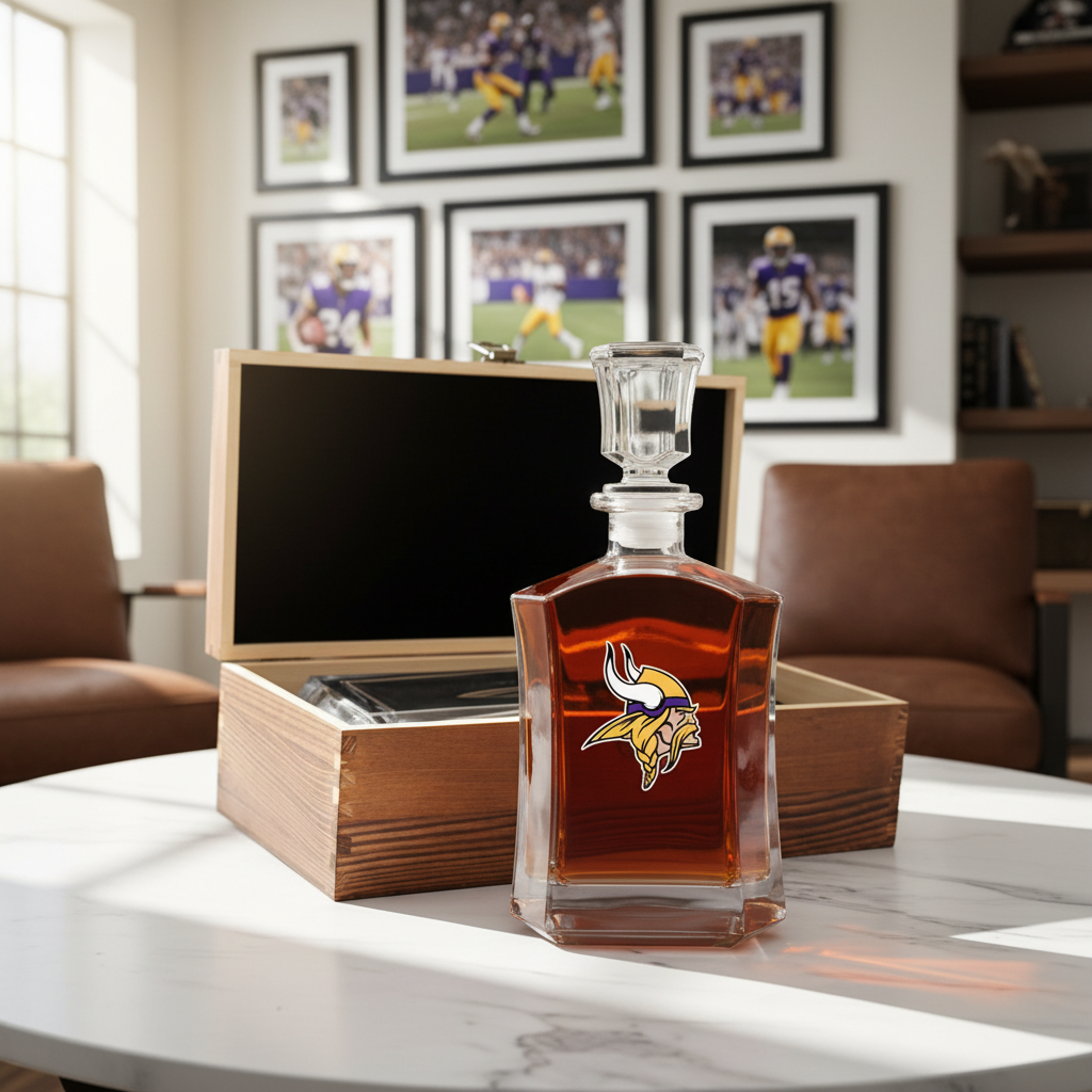 Minnesota Vikings – Full Color Team Logo Capital Decanter in Rustic Wood Box