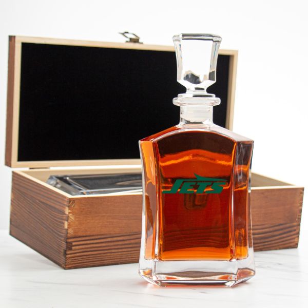 New York Jets – Full Color Team Logo Capital Decanter in Rustic Wood Box