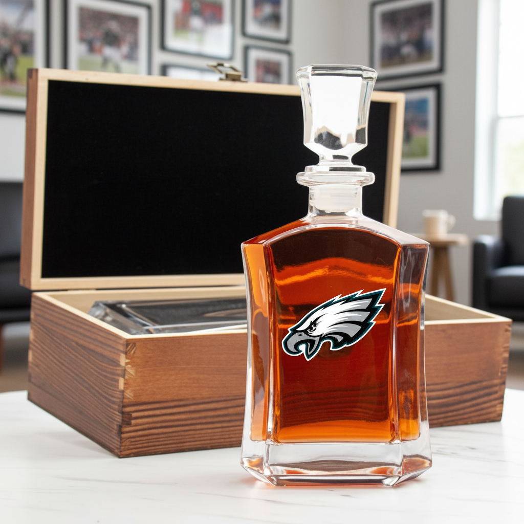 Philadelphia Eagles – Full Color Team Logo Capital Decanter in Rustic Wood Box