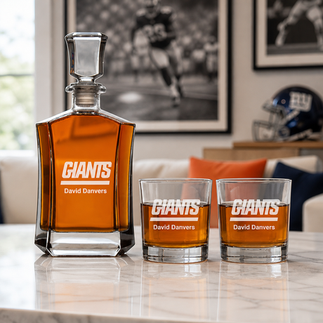 New York Giants whiskey decanter gift set for a Big Blue fan