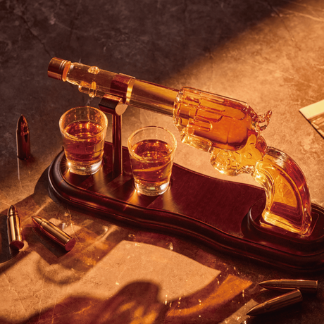 Revolver Whiskey Decanter Set with Shot Glasses