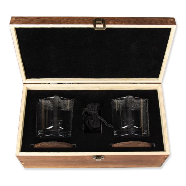 Custom Engraved - Police Badges - Personalized Whiskey Glasses In Wood Gift Box - Winged Wheel