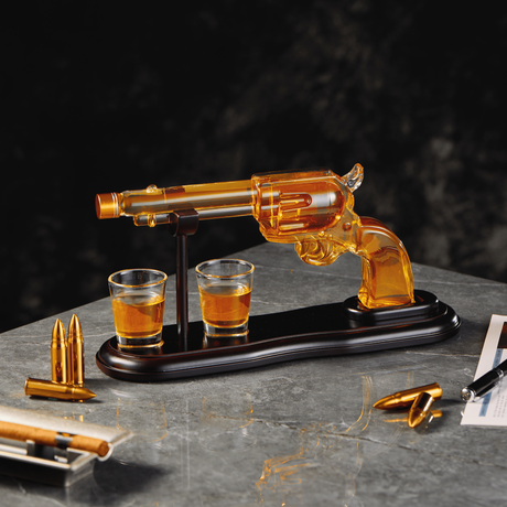 Revolver Whiskey Decanter Set with Shot Glasses
