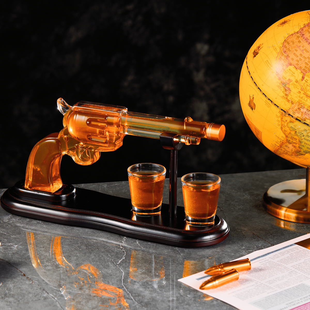 Revolver Whiskey Decanter Set with Shot Glasses