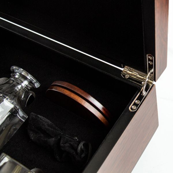 Customized Engraved Dark Brown Wood Box Decanter Set With Rocks Glasses - NCAA South Dakota Coyotes
