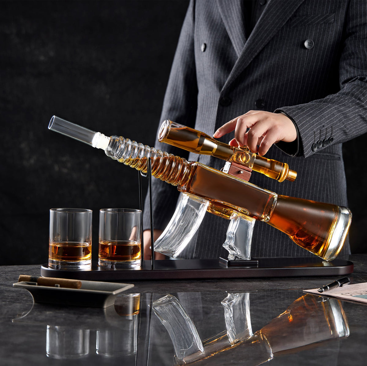 Rifle Whiskey Decanter Set with Whiskey Glasses