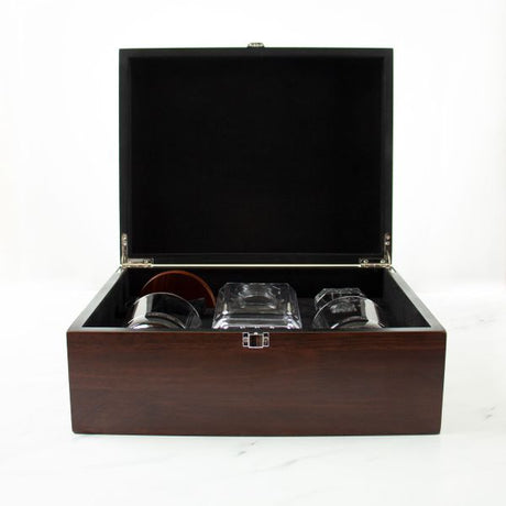 Customized Engraved Dark Brown Wood Box Decanter Set With 2 Rocks Glasses - NFL Atlanta Falcons