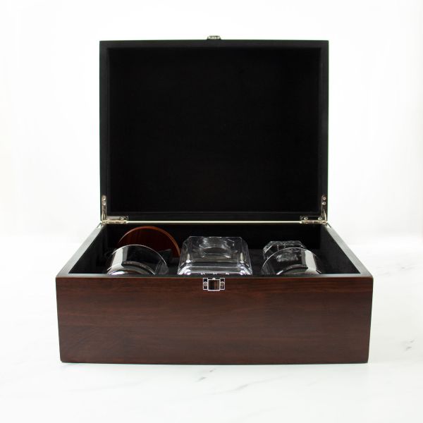 Customized Engraved Dark Brown Wood Box Decanter Set With Rocks Glasses - NFL Green Bay Packers