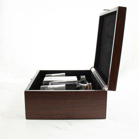 Customized Engraved Dark Brown Wood Box Decanter Set With Rocks Glasses - NFL Pittsburgh Steelers