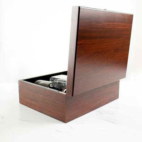 Customized Engraved Dark Brown Wood Box Decanter Set With Rocks Glasses - NFL Buffalo Bills